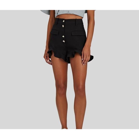 Acler Womens Shorts Black 6 Fisher Ruffled Twill Ultra High Rise 3" Inseam